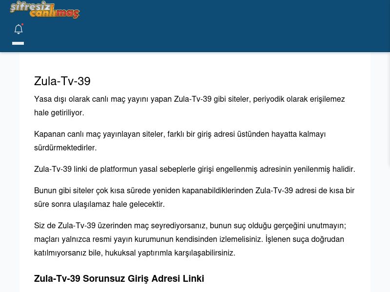 Zula-Tv-39 Maç İzle - Şifresiz canlı maç izle - Ekran Görüntüsü