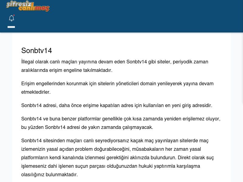 Sonbtv14 Giriş Linki - Şifresiz canlı maç izle - Ekran Görüntüsü