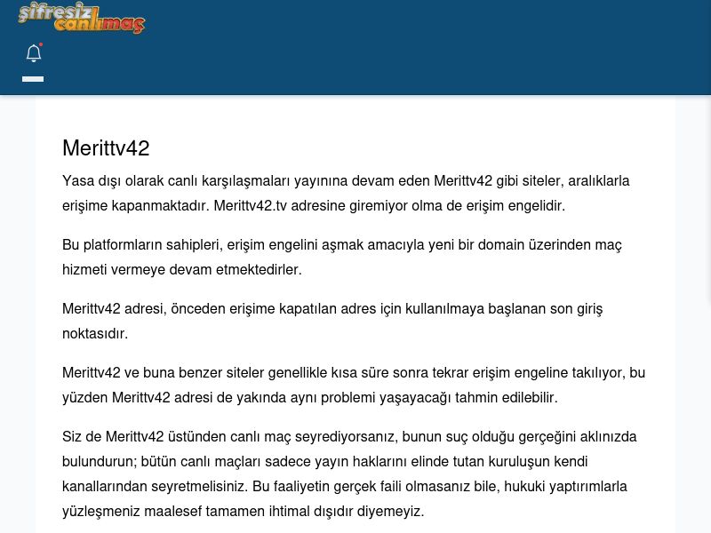 Merittv42 Giriş Linki - Şifresiz canlı maç izle - Ekran Görüntüsü