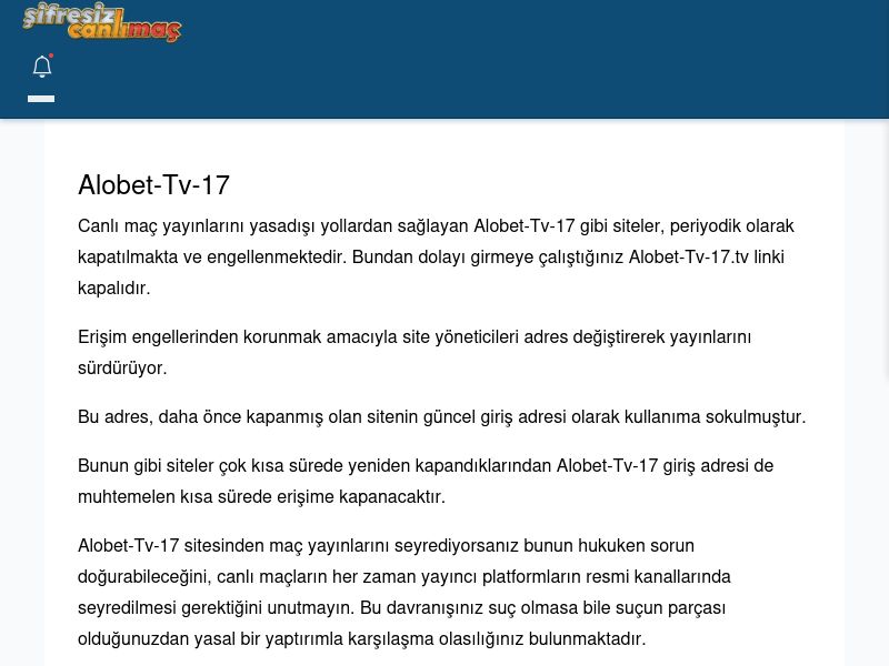 Alobet-Tv-17 Maç İzle - Şifresiz canlı maç izle - Ekran Görüntüsü