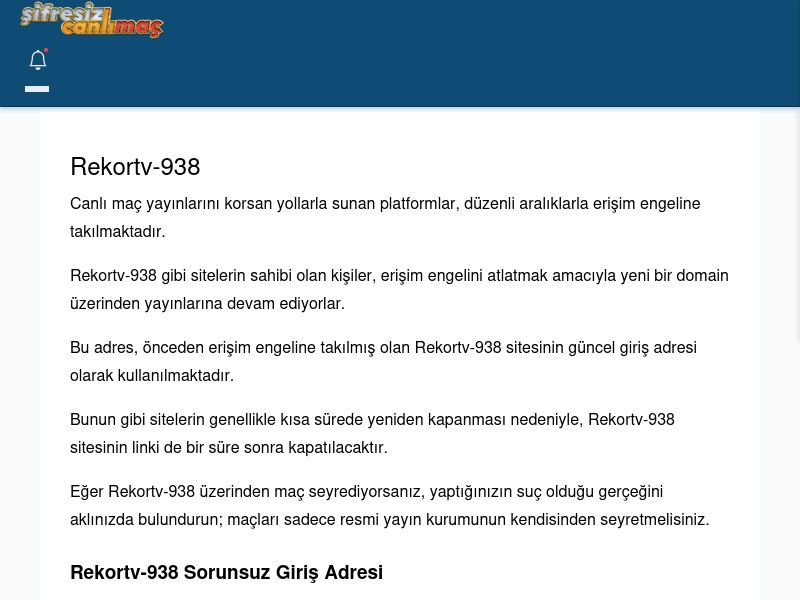 Rekortv-938 Giriş Linki - Şifresiz canlı maç izle - Ekran Görüntüsü