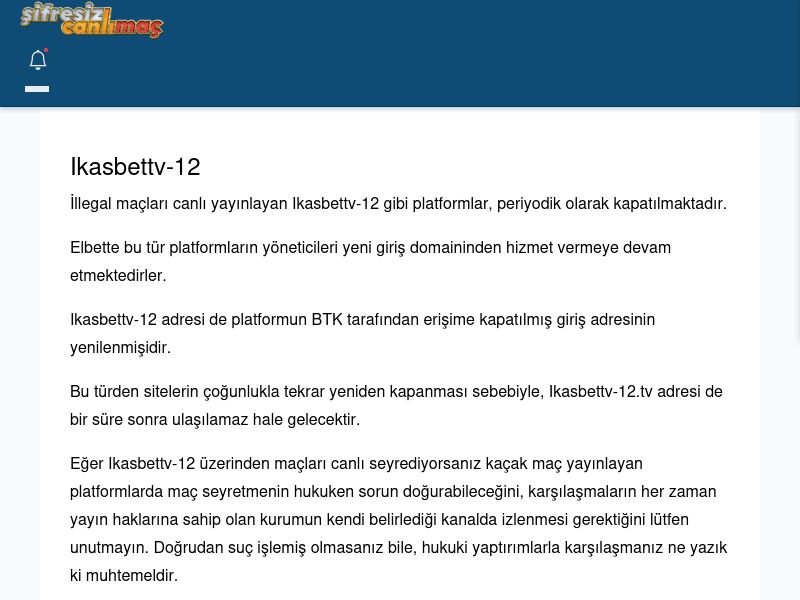 Ikasbettv-12 Güncel Giriş - Şifresiz canlı maç izle - Ekran Görüntüsü