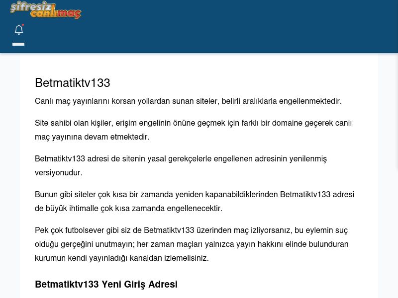 Betmatiktv133 Giriş Linki - Şifresiz canlı maç izle - Ekran Görüntüsü