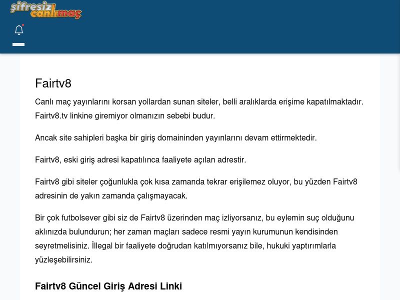 Fairtv8 Maç İzle - Şifresiz canlı maç izle - Ekran Görüntüsü