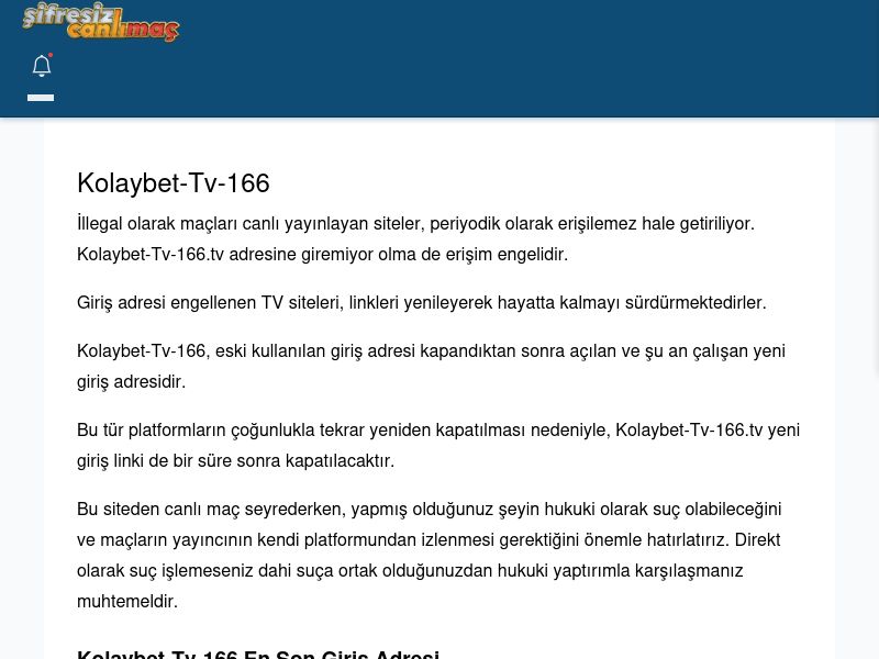 Kolaybet-Tv-166 Canlı Maç İzle - Şifresiz canlı maç izle - Ekran Görüntüsü
