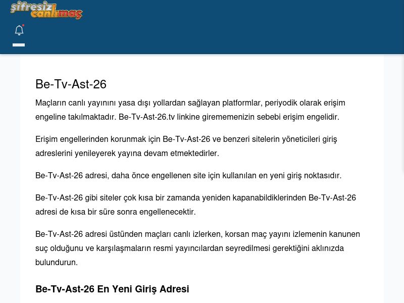 Be-Tv-Ast-26 Giriş Linki - Şifresiz canlı maç izle - Ekran Görüntüsü