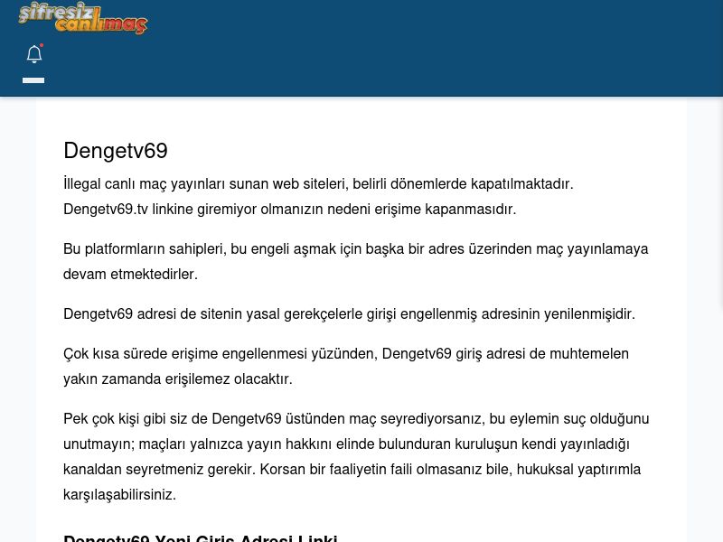 Dengetv69 Giriş Linki - Şifresiz canlı maç izle - Ekran Görüntüsü