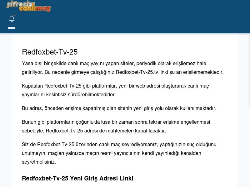 Redfoxbet-Tv-25 Giriş Linki - Şifresiz canlı maç izle - Ekran Görüntüsü