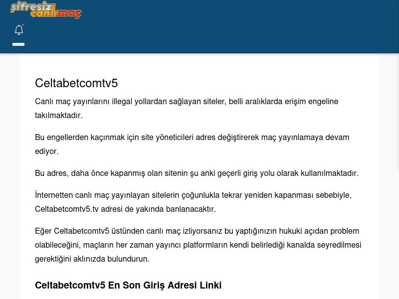 Celtabetcomtv5 Canlı Maç - Şifresiz canlı maç izle - Ekran Görüntüsü