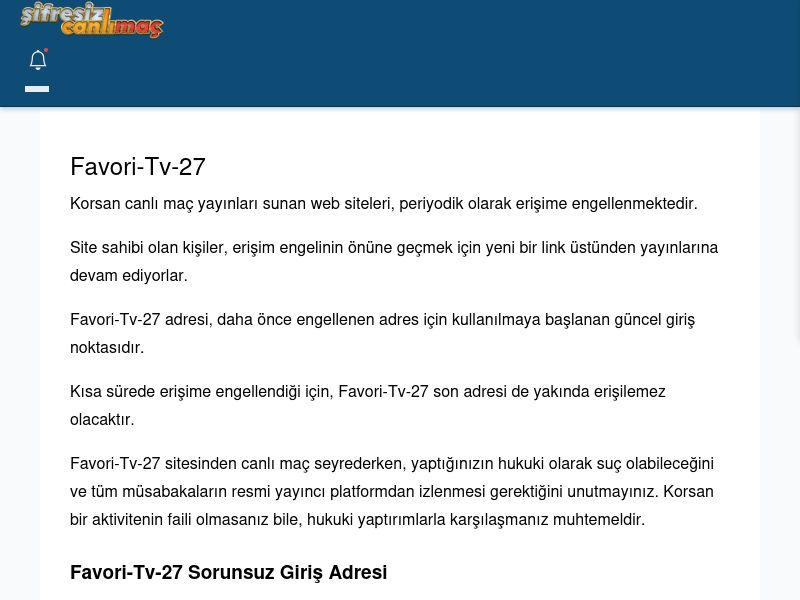Favori-Tv-27 Giriş Linki - Şifresiz canlı maç izle - Ekran Görüntüsü