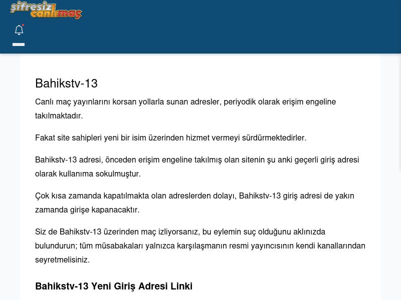 Bahikstv-13 Canlı Maç İzle - Şifresiz canlı maç izle - Ekran Görüntüsü