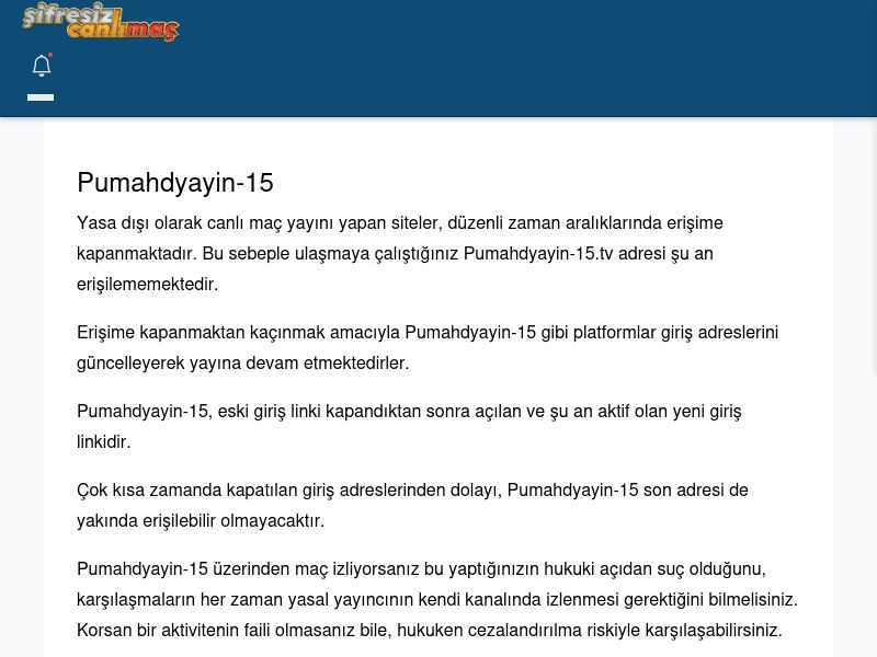Pumahdyayin-15 Canlı Maç - Şifresiz canlı maç izle - Ekran Görüntüsü