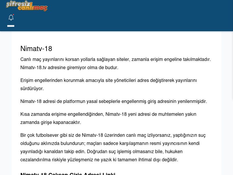 Nimatv-18 Giriş Linki - Şifresiz canlı maç izle - Ekran Görüntüsü