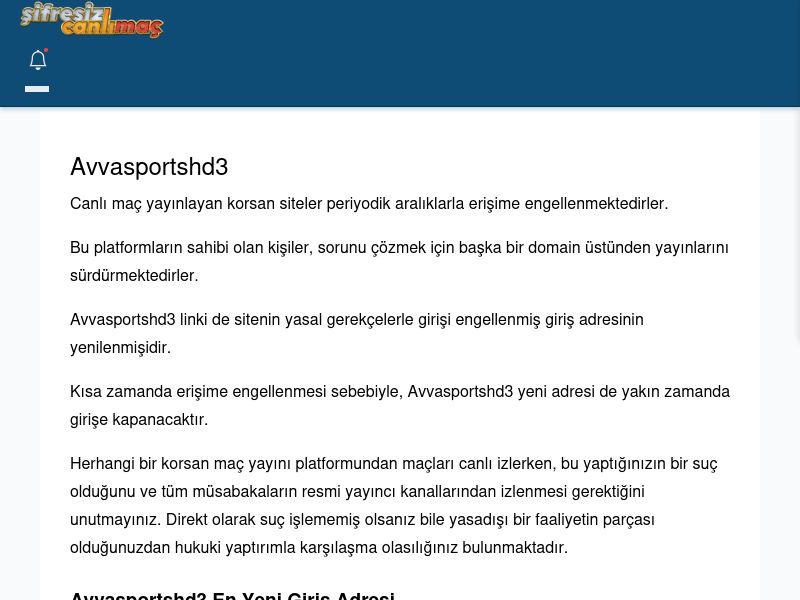 Avvasportshd3 Giriş Linki - Şifresiz canlı maç izle - Ekran Görüntüsü