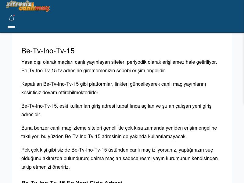 Be-Tv-Ino-Tv-15 Canlı Maç - Şifresiz canlı maç izle - Ekran Görüntüsü