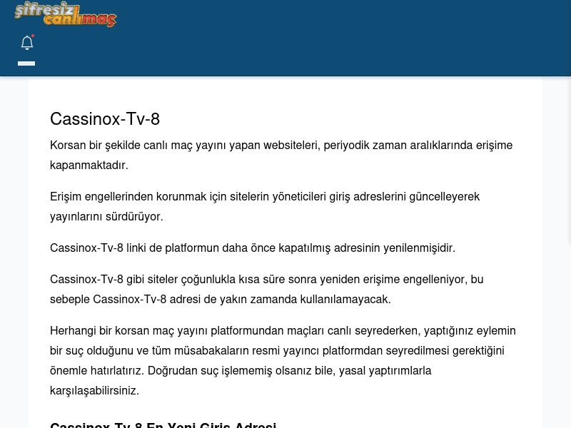 Cassinox-Tv-8 Canlı Maç İzle - Şifresiz canlı maç izle - Ekran Görüntüsü