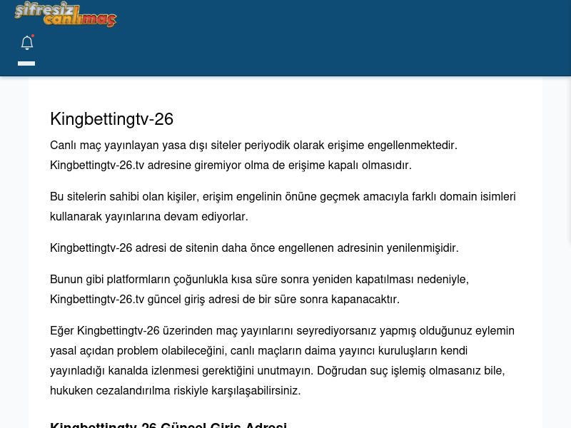 Kingbettingtv-26 Canlı Maç - Şifresiz canlı maç izle - Ekran Görüntüsü
