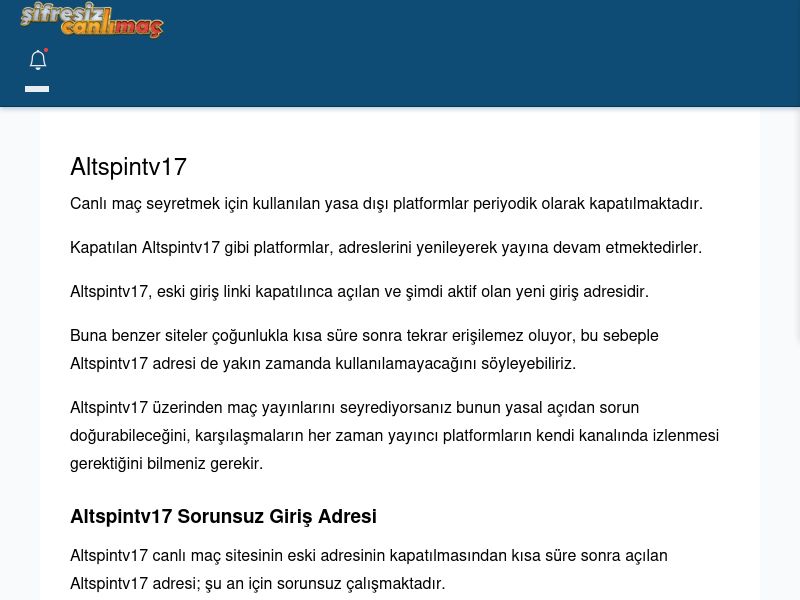 Altspintv17 Canlı Maç - Şifresiz canlı maç izle - Ekran Görüntüsü