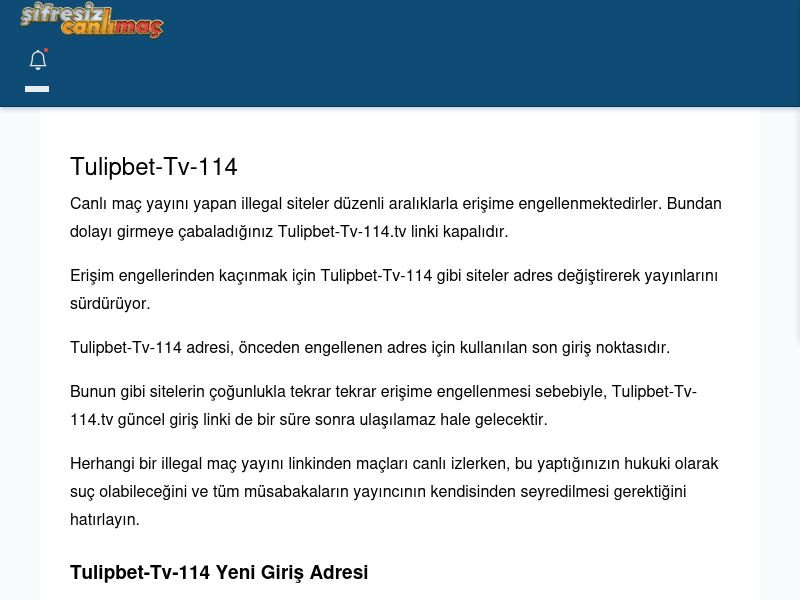 Tulipbet-Tv-114 Canlı Maç - Şifresiz canlı maç izle - Ekran Görüntüsü