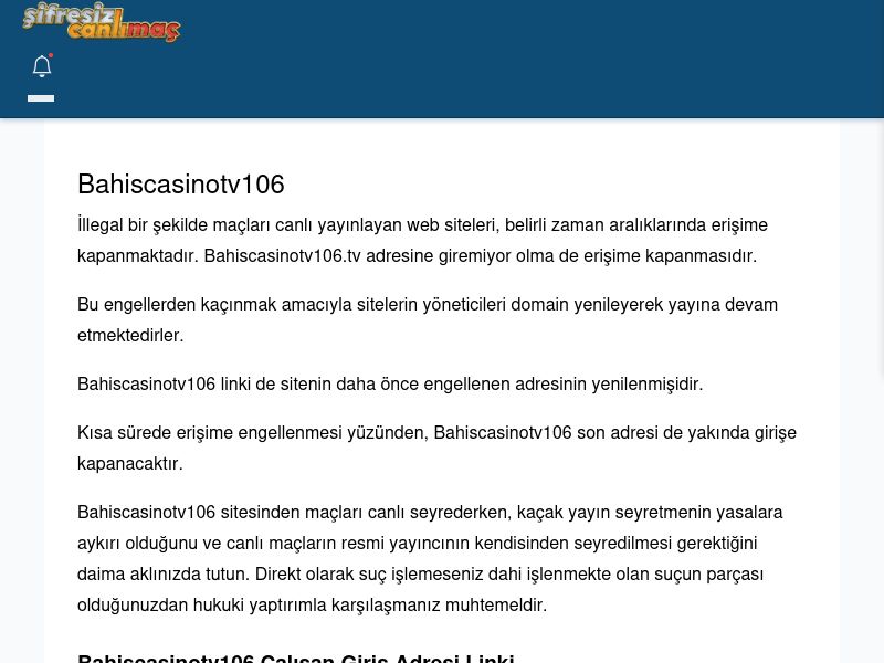 Bahiscasinotv106 Canlı Maç İzle - Şifresiz canlı maç izle - Ekran Görüntüsü