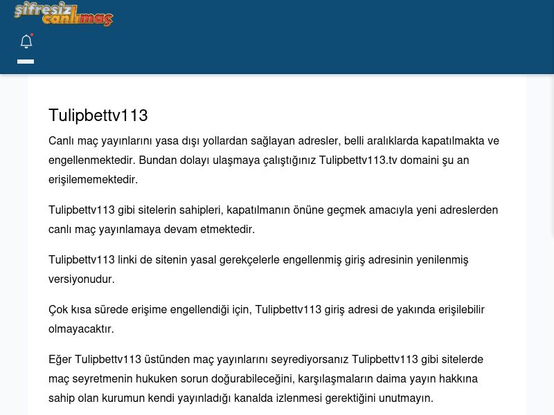 Tulipbettv113 Canlı Maç İzle - Şifresiz canlı maç izle - Ekran Görüntüsü