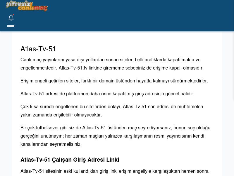 Atlas-Tv-51 Giriş Linki - Şifresiz canlı maç izle - Ekran Görüntüsü