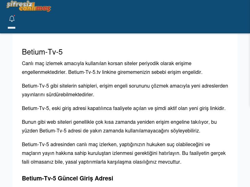 Betium-Tv-5 Maç İzle - Şifresiz canlı maç izle - Ekran Görüntüsü