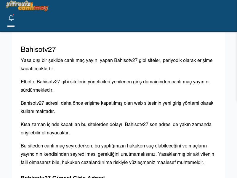 Bahisotv27 Canlı Maç İzle - Şifresiz canlı maç izle - Ekran Görüntüsü