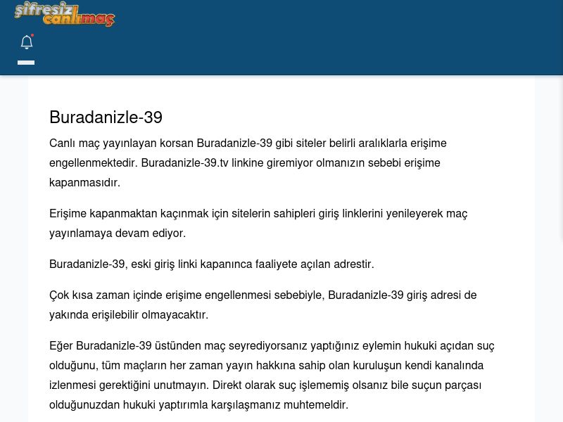 Buradanizle-39 Canlı Maç İzle - Şifresiz canlı maç izle - Ekran Görüntüsü