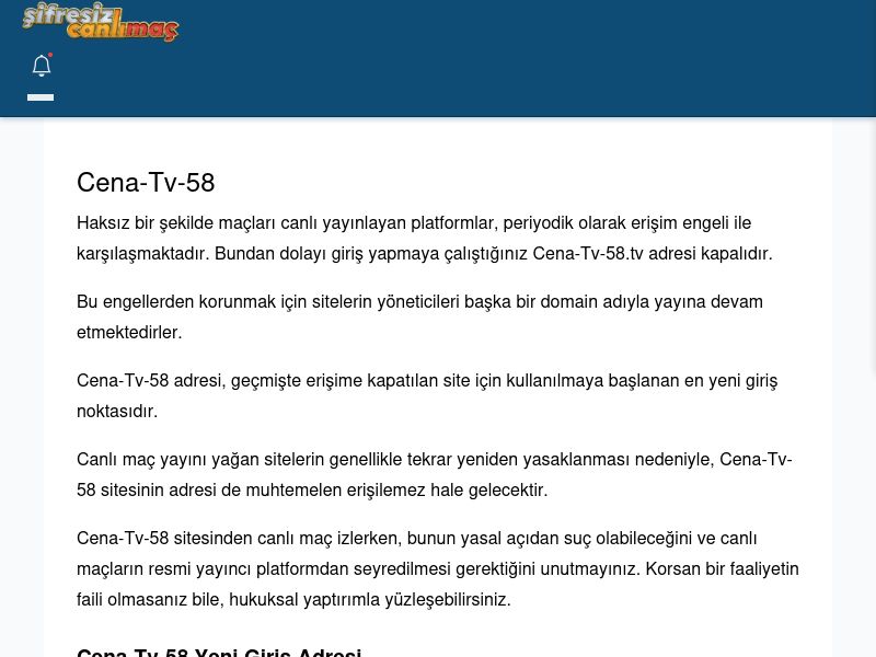 Cena-Tv-58 Canlı Maç İzle - Şifresiz canlı maç izle - Ekran Görüntüsü