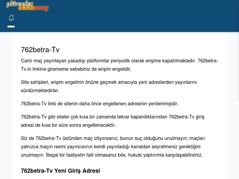 762betra-Tv Giriş Linki - Şifresiz canlı maç izle - Ekran Görüntüsü