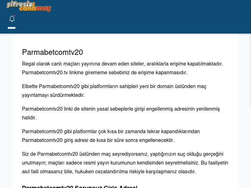 Parmabetcomtv20 Giriş Linki - Şifresiz canlı maç izle - Ekran Görüntüsü