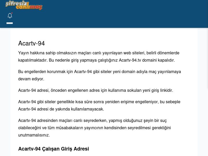Acartv-94 Güncel Giriş - Şifresiz canlı maç izle - Ekran Görüntüsü