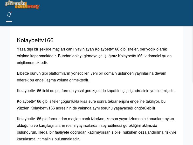 Kolaybettv166 Canlı Maç İzle - Şifresiz canlı maç izle - Ekran Görüntüsü