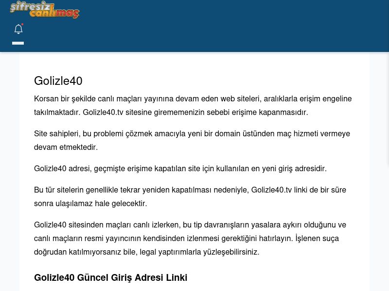 Golizle40 Giriş Linki - Şifresiz canlı maç izle - Ekran Görüntüsü