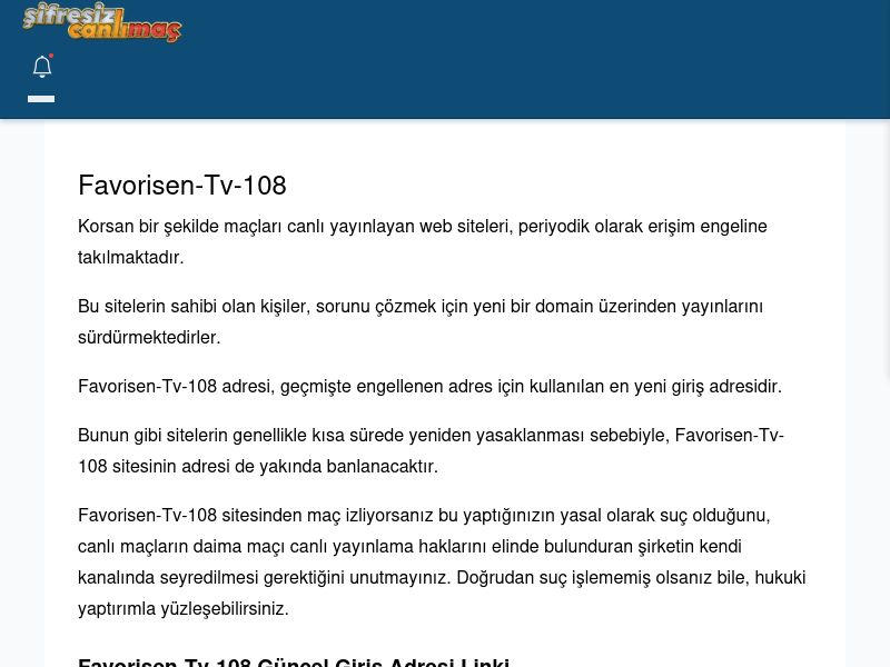 Favorisen-Tv-108 Giriş Linki - Şifresiz canlı maç izle - Ekran Görüntüsü