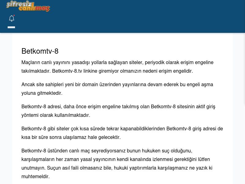 Betkomtv-8 Canlı Maç - Şifresiz canlı maç izle - Ekran Görüntüsü