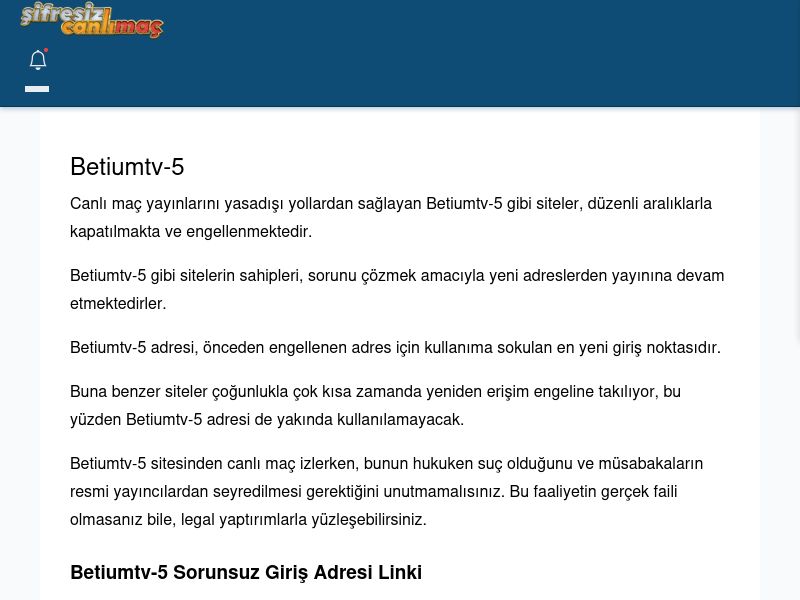 Betiumtv-5 Güncel Giriş - Şifresiz canlı maç izle - Ekran Görüntüsü