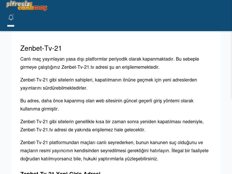 Zenbet-Tv-21 Giriş Linki - Şifresiz canlı maç izle - Ekran Görüntüsü