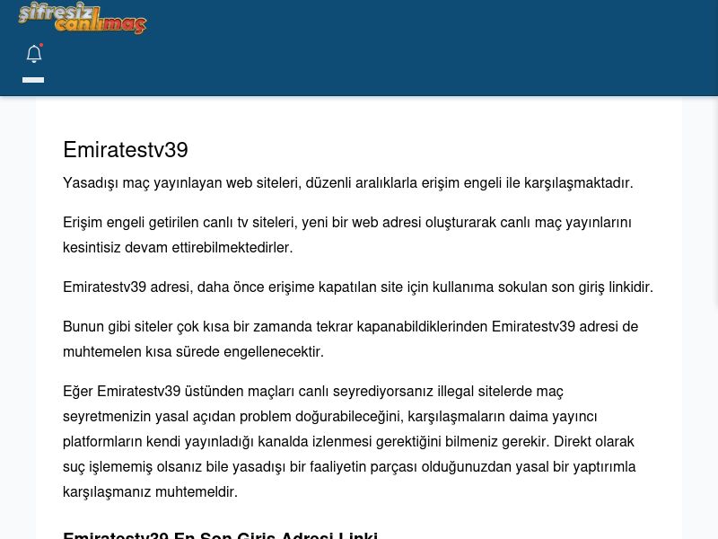 Emiratestv39 Güncel Giriş - Şifresiz canlı maç izle - Ekran Görüntüsü