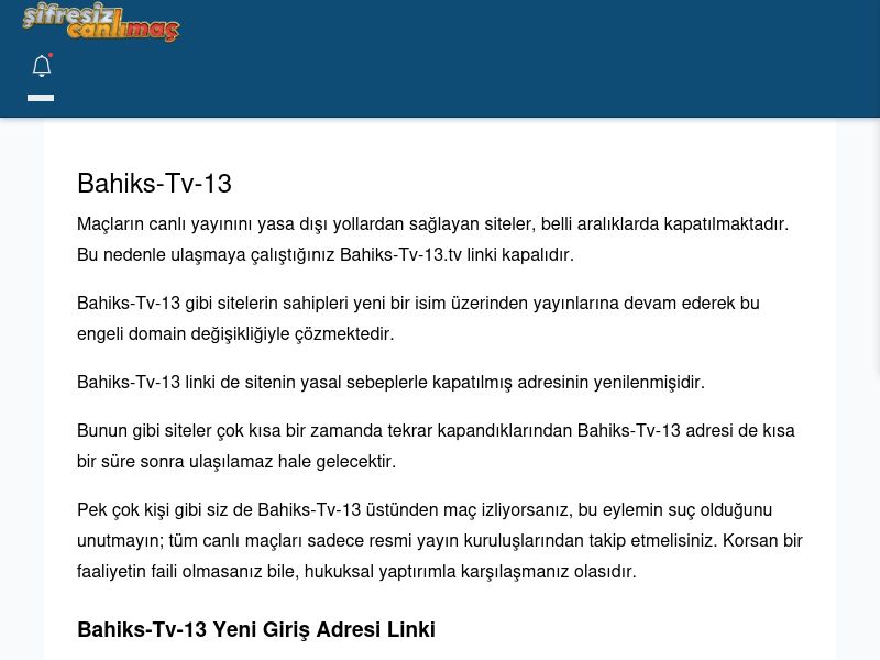 Bahiks-Tv-13 Maç İzle - Şifresiz canlı maç izle - Ekran Görüntüsü