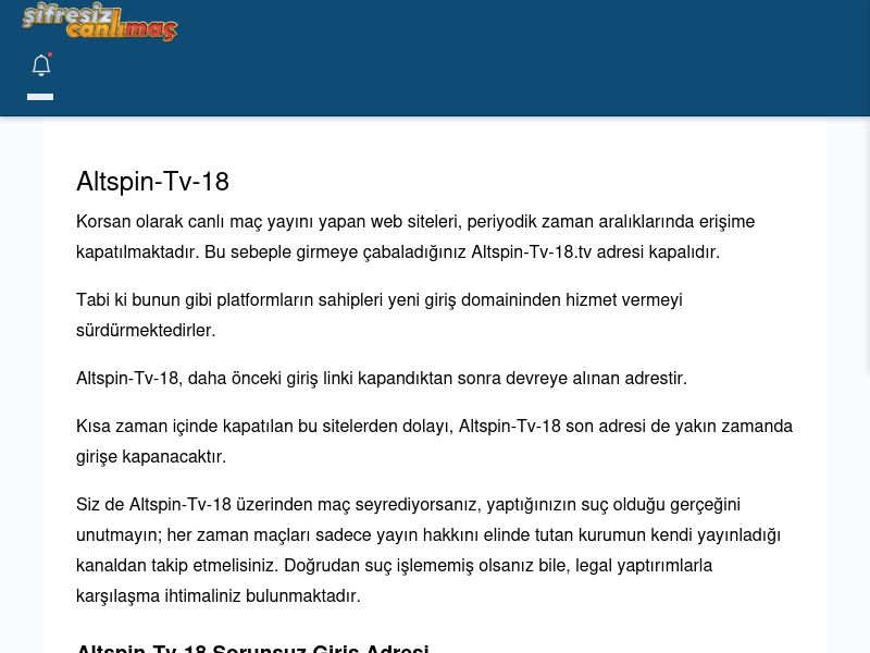 Altspin-Tv-18 Canlı Maç İzle - Şifresiz canlı maç izle - Ekran Görüntüsü