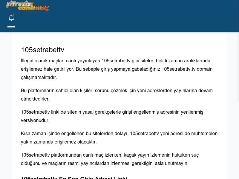 105setrabettv Giriş Linki - Şifresiz canlı maç izle - Ekran Görüntüsü