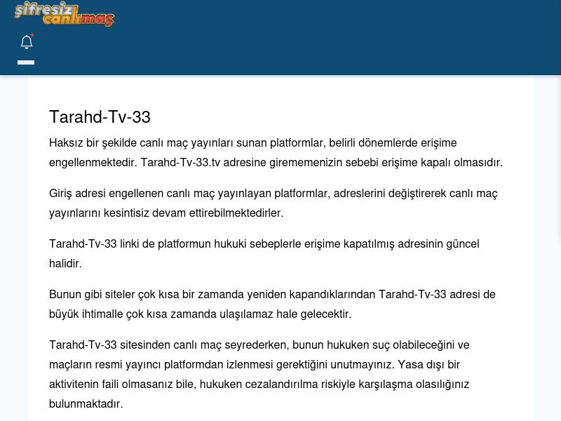 Tarahd-Tv-33 Giriş Linki - Şifresiz canlı maç izle - Ekran Görüntüsü