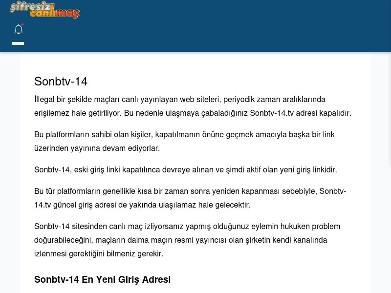 Sonbtv-14 Giriş Linki - Şifresiz canlı maç izle - Ekran Görüntüsü