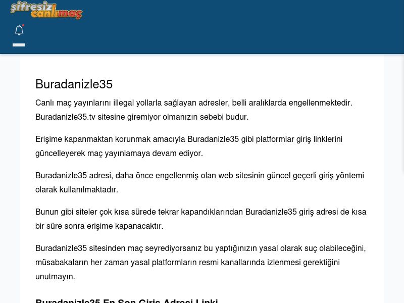 Buradanizle35 Giriş Linki - Şifresiz canlı maç izle - Ekran Görüntüsü