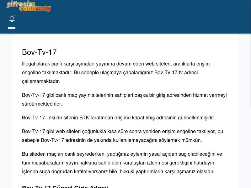 Bov-Tv-17 Güncel Giriş - Şifresiz canlı maç izle - Ekran Görüntüsü