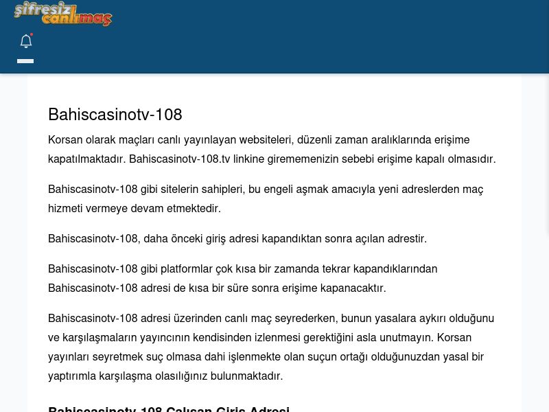 Bahiscasinotv-108 Canlı Maç İzle - Şifresiz canlı maç izle - Ekran Görüntüsü