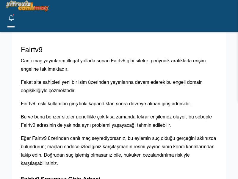 Fairtv9 Maç İzle - Şifresiz canlı maç izle - Ekran Görüntüsü