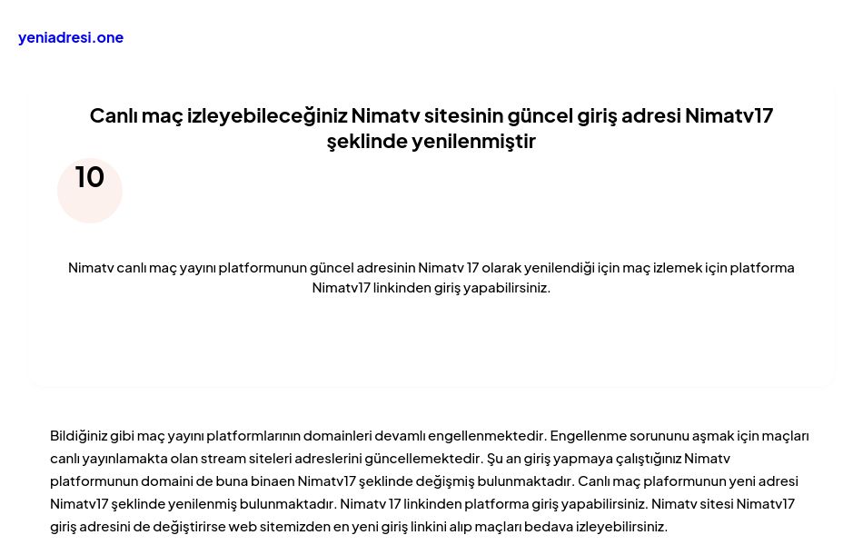 Canlı maç izleyebileceğiniz Nimatv sitesinin güncel giriş adresi Nimatv17 şeklinde yenilenmiştir - Ekran Görüntüsü